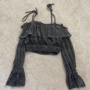 Sparkly silver off the shoulder crop top